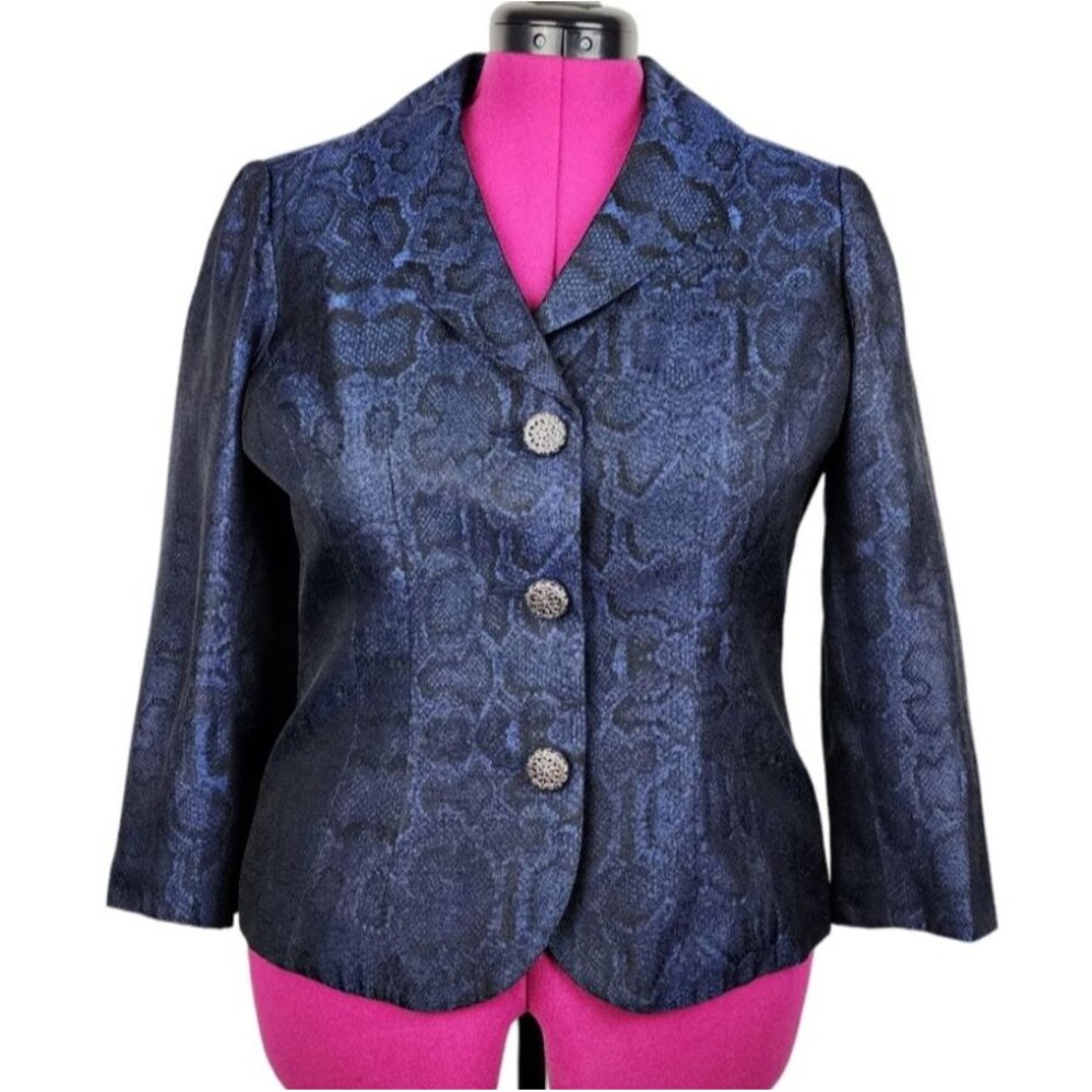 Bigio Collection Blue Snakeskin Blazer Jacket Size 10 Acetate Made in USA